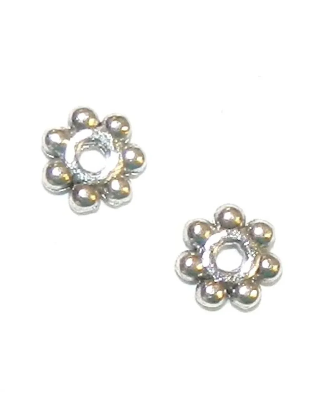 MB7314 Antiqued Silver 4mm Round Dotted Daisy Flower Rondelle Metal Bead 50pc